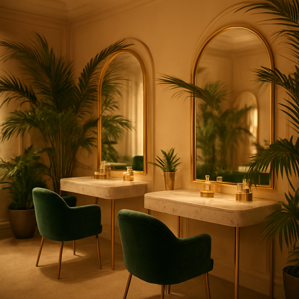 Elegant exotic beauty salon interior with warm golden light